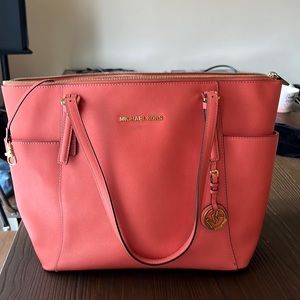 Large coral Michael Kors leather tote